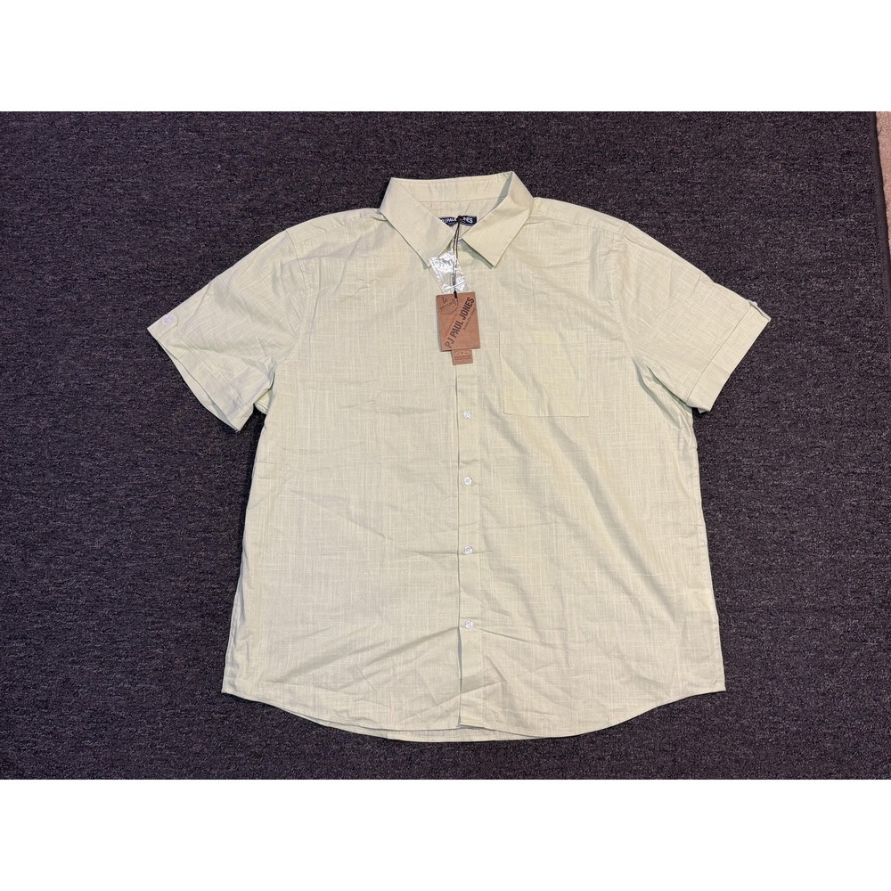 PAUL JONES Button Up Shirt Men's Large Lime Green Short Sleeve NWT